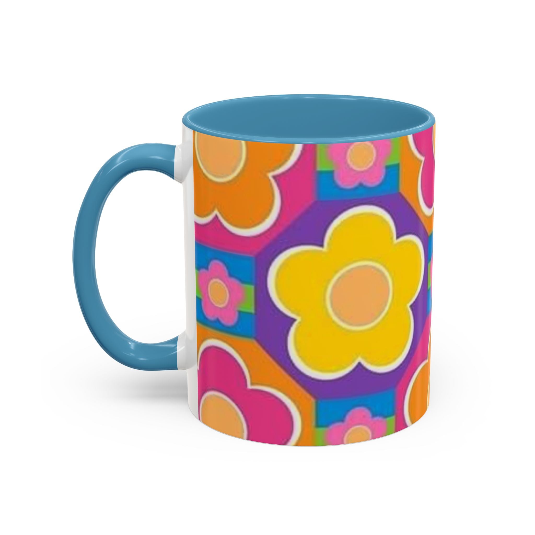 Colorful Flower Accent Coffee Mug | Retro Floral Mug for Gift, Home Decor, Birthday, Mother's Day, Boho Kitchen