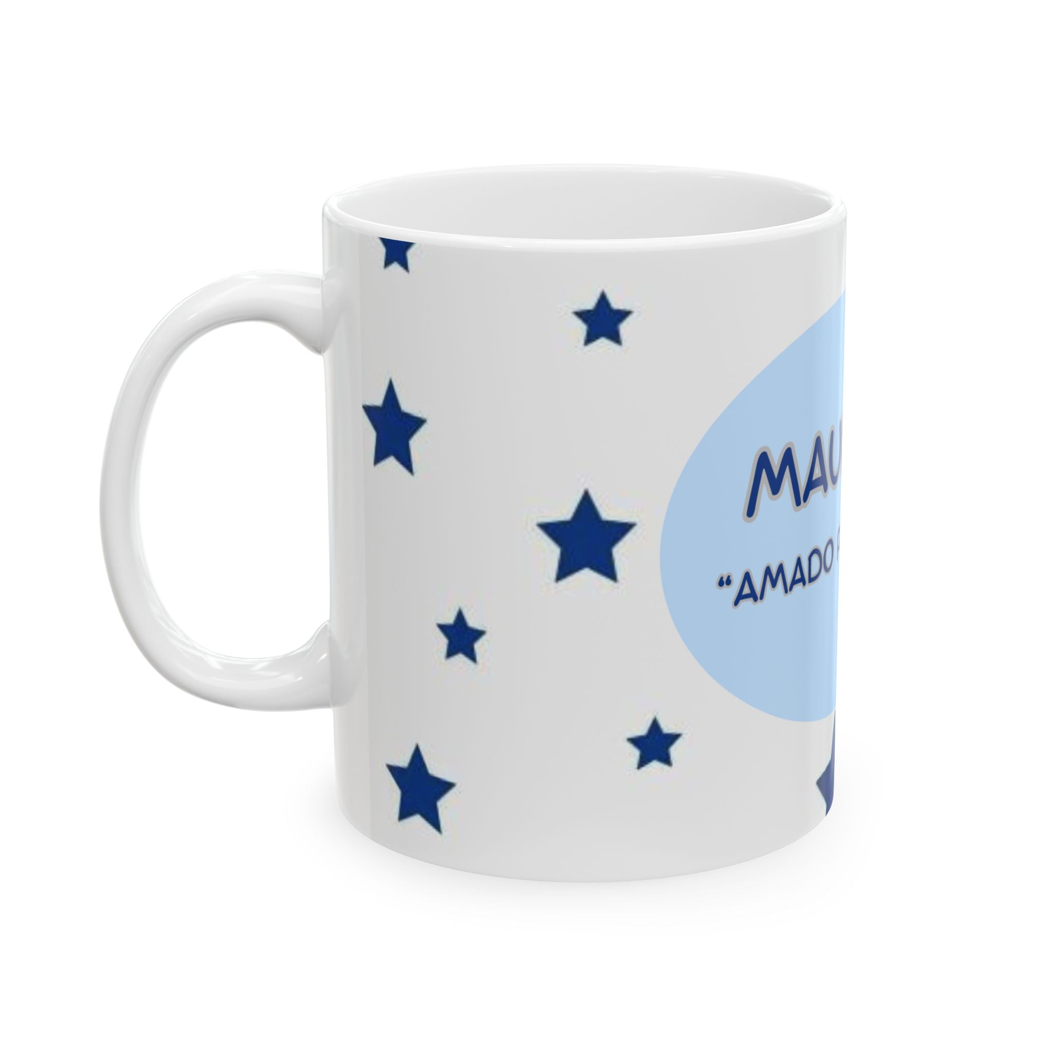 Personalized Ceramic Mug - Blue Stars with Custom Name "Mauricio", Gift for Coffee Lovers, Birthday Present, Holiday Mug, Home Decor