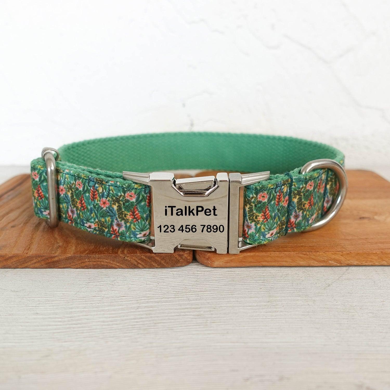 colorful-flower-green-personalized-dog-collar-set-italkpet-1.jpg