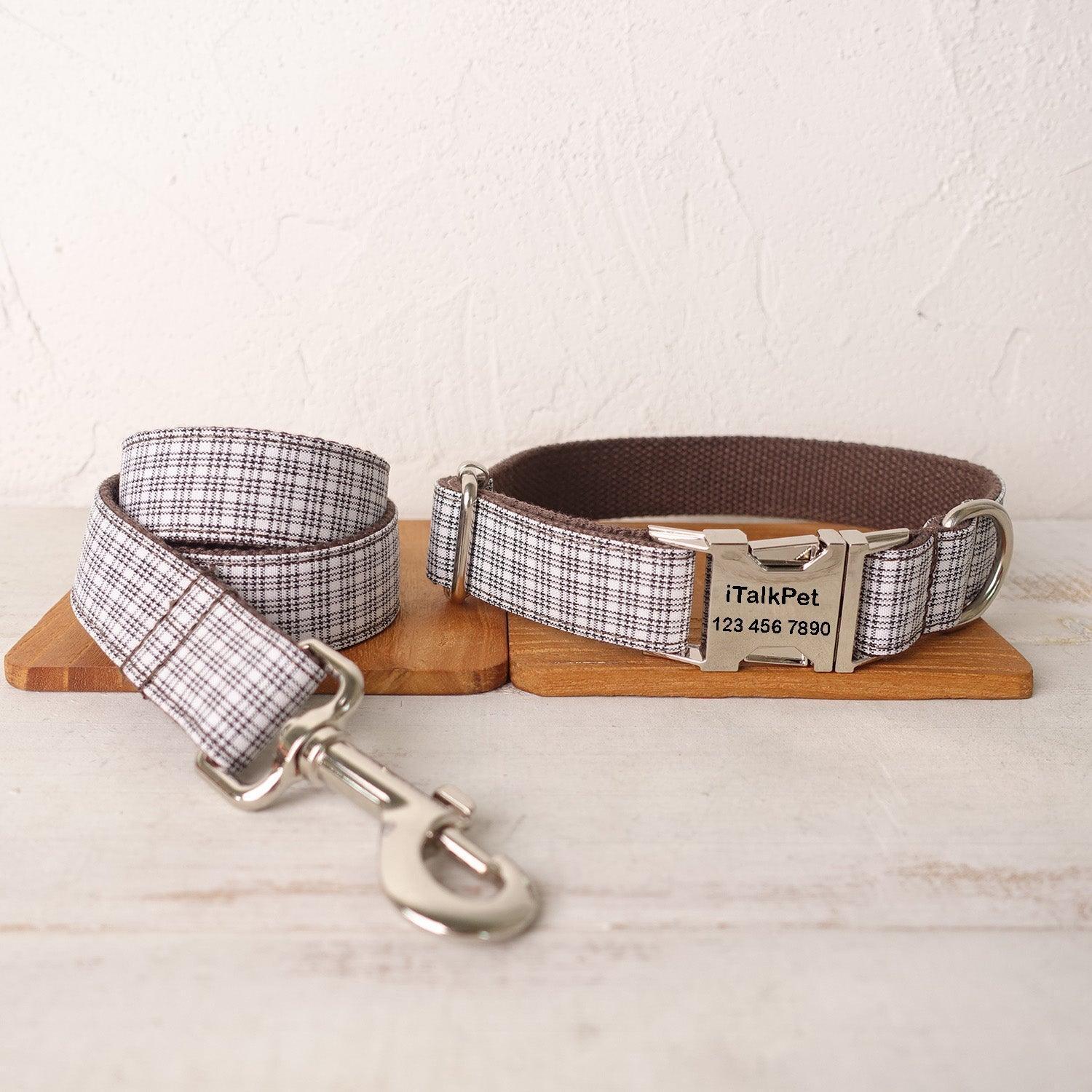 white-plaid-brown-personalized-dog-collar-set-italkpet-2.jpg